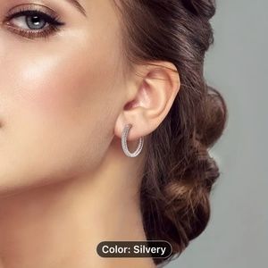 S925 Sterling Silver Round Circle with Zircon Hoop Earrings for Women